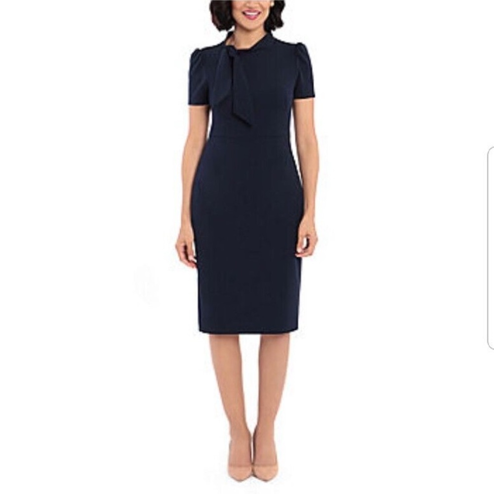 Maggy London Elegant Navy Blue Midi Dress 6